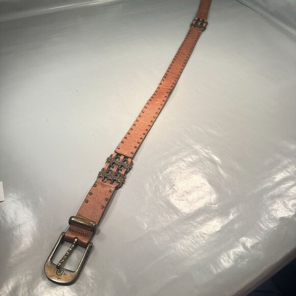 LeatheRock Leather Studded Western Belt Interlocking Chain Links Y2K Boho - Picture 8 of 16